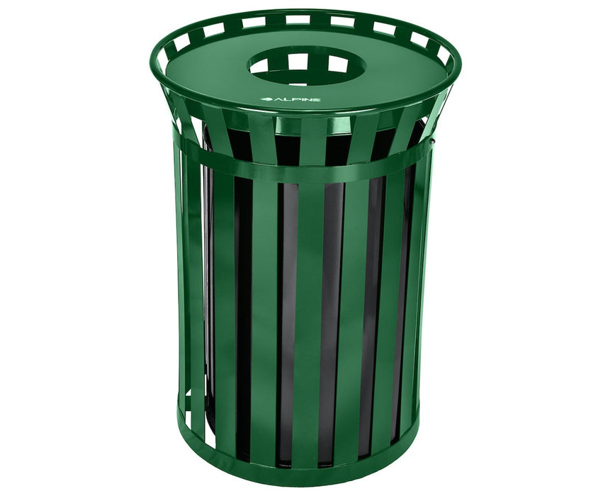 38-Gallon Outdoor Metal Waste Receptacle - Green w/ Flat Lid