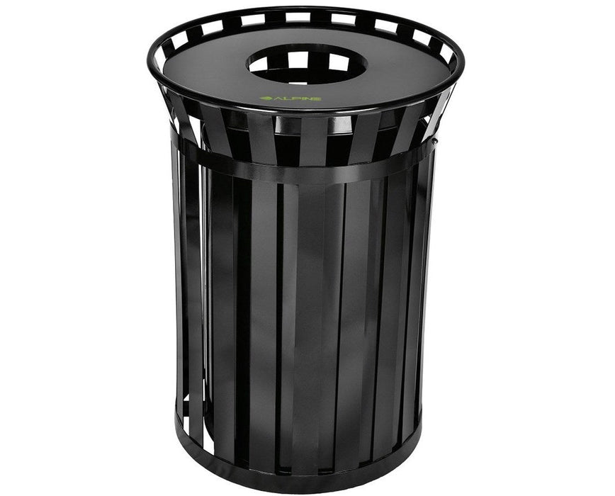 38 Gallon Outdoor Metal Waste Receptacle - Black w/ Flat Lid