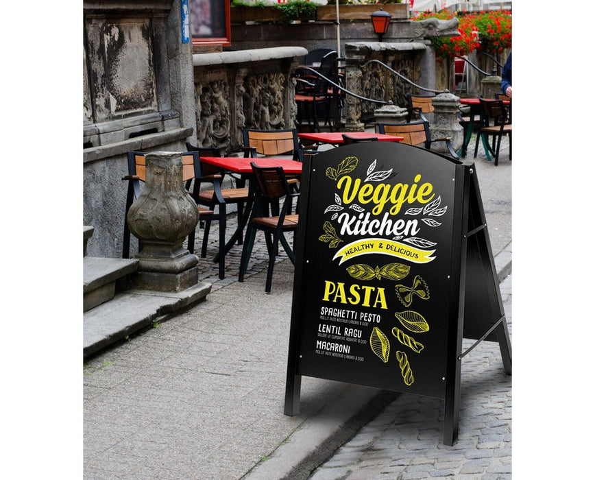 Double-Sided Standing Menu Board With Red Steel Frame