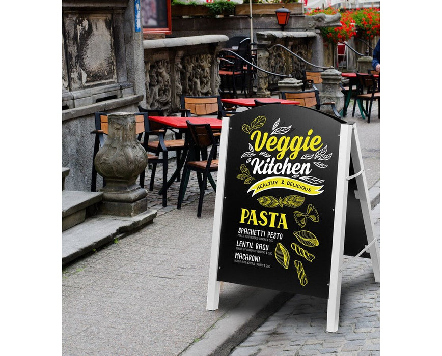 Double-Sided Standing Menu Board With Red Steel Frame