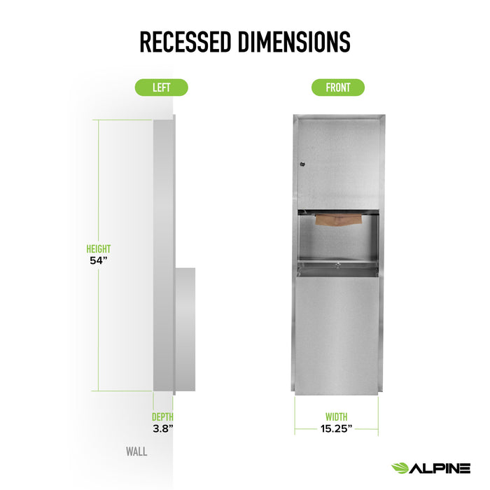 Recessed Stainless Steel Paper Towel Dispenser / Waste Receptacle (For 600 C-Fold or 800 Multifold)