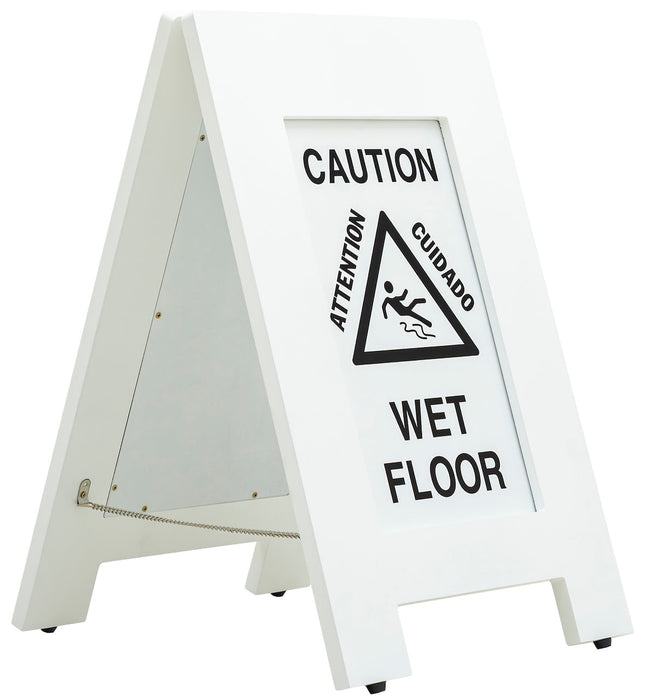 Wooden Wet Floor Sign - White