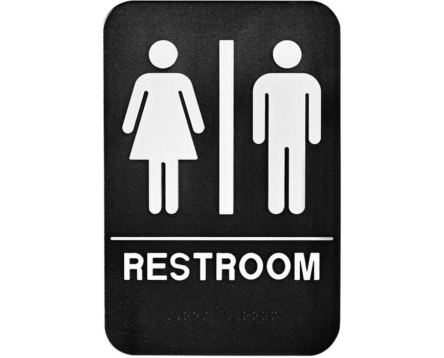 6" W x 9" H Black / White Unisex Restroom Sign