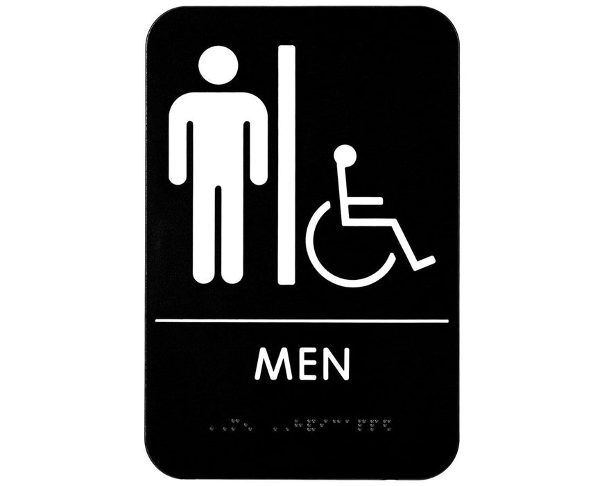 Mens Braile Handicapped Restroom Sign, Black/White, ADA Compliant, 6x9