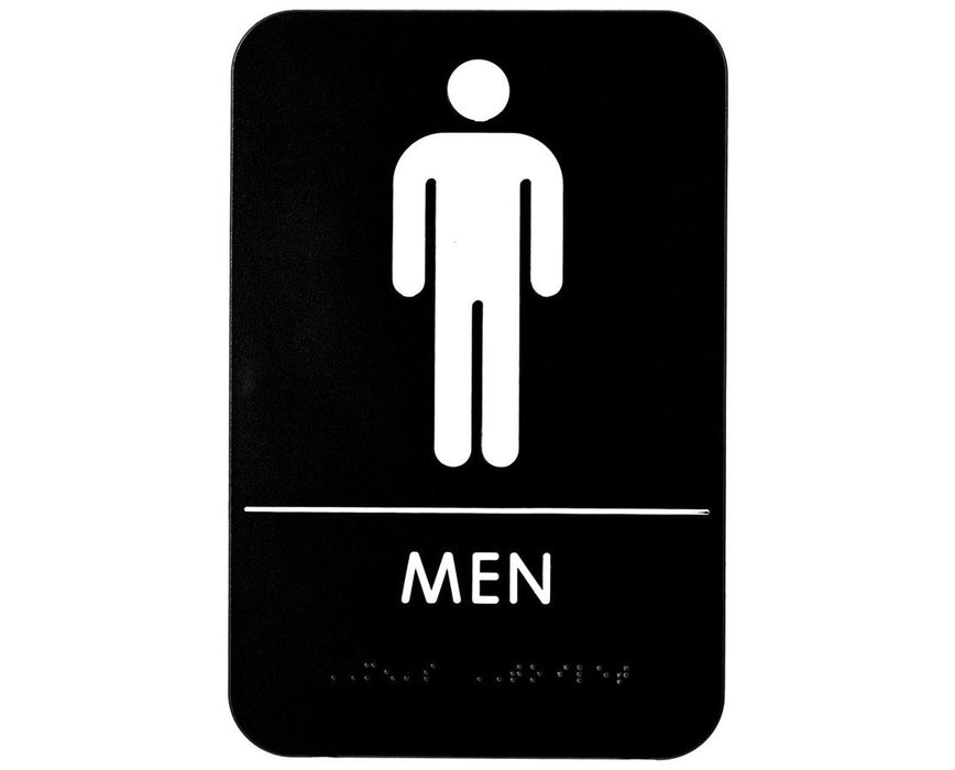 Mens Braile Restroom Sign, Black/White, ADA Compliant, 6x9