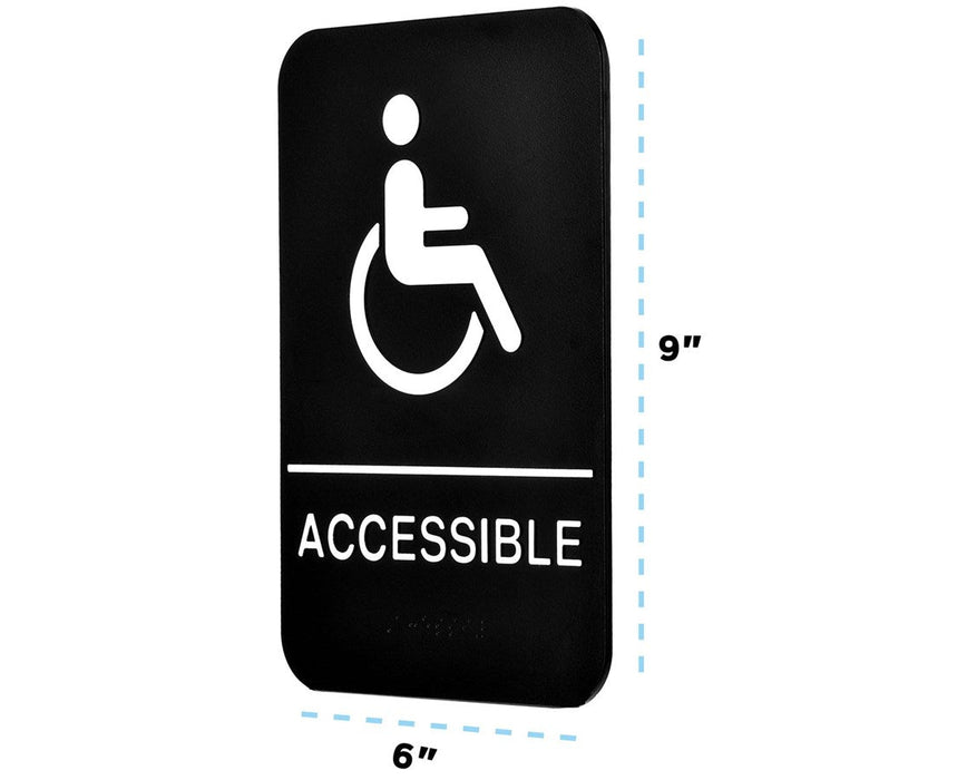 ADA Handicap Accessible Sign w/ Braille, Black/White, 6x9