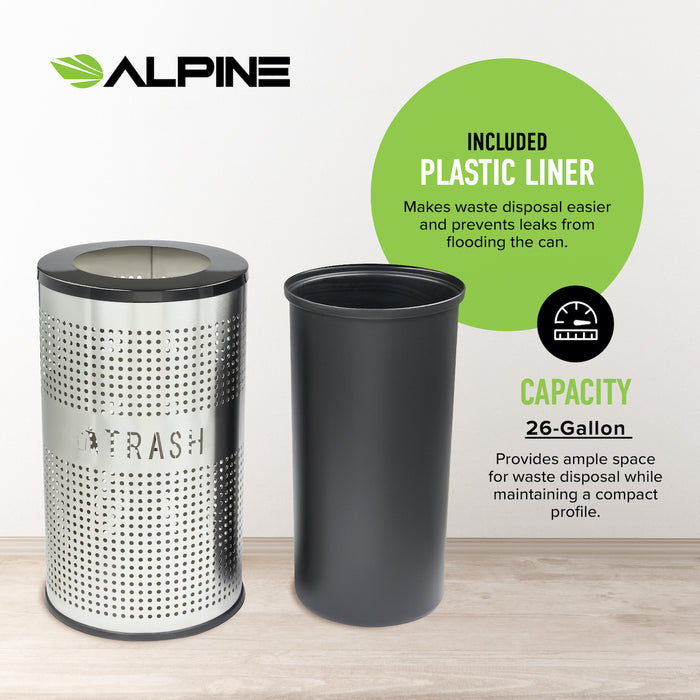 26-Gallon Stainless Steel Trash Can, Perforated