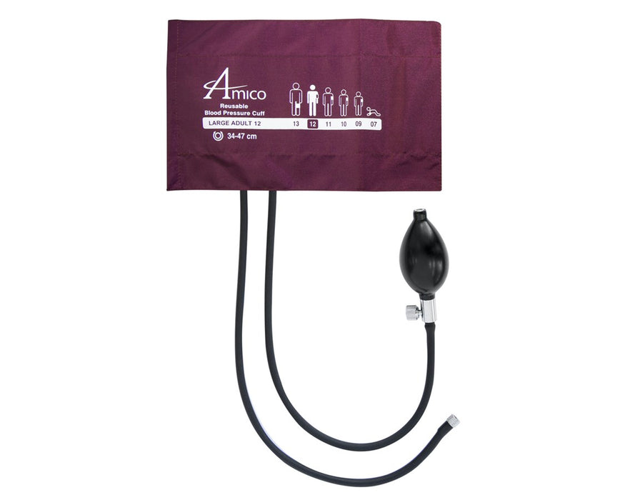 Two-Piece Blood Pressure Cuffs, Reusable - Large Adult, 34-47 cm, Maroon & 1 Tube