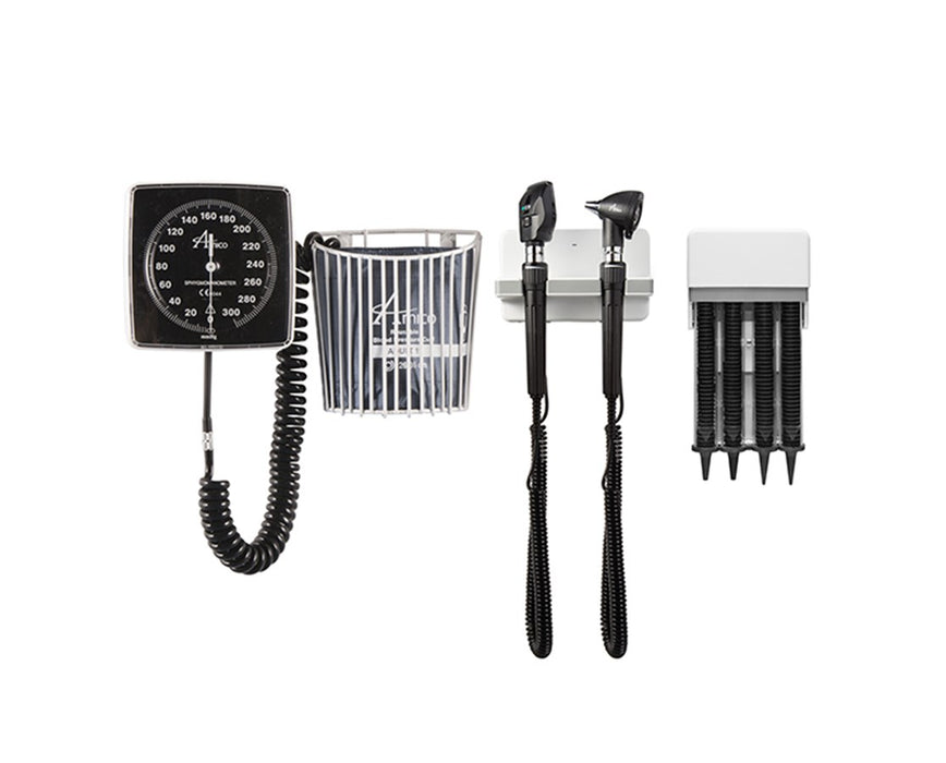 Direct Wall-Mount Diagnostic Station, Halogen Coaxial Ophthalmoscope, Halogen Otoscope, Specula Dispenser, Aneroid
