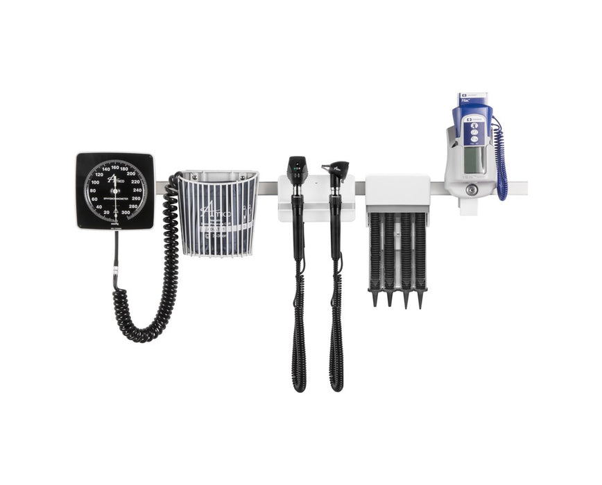 Fairfield Rail-Mount Diagnostic Wall Station, Halogen Coaxial Ophthalmoscope, Halogen Otoscope