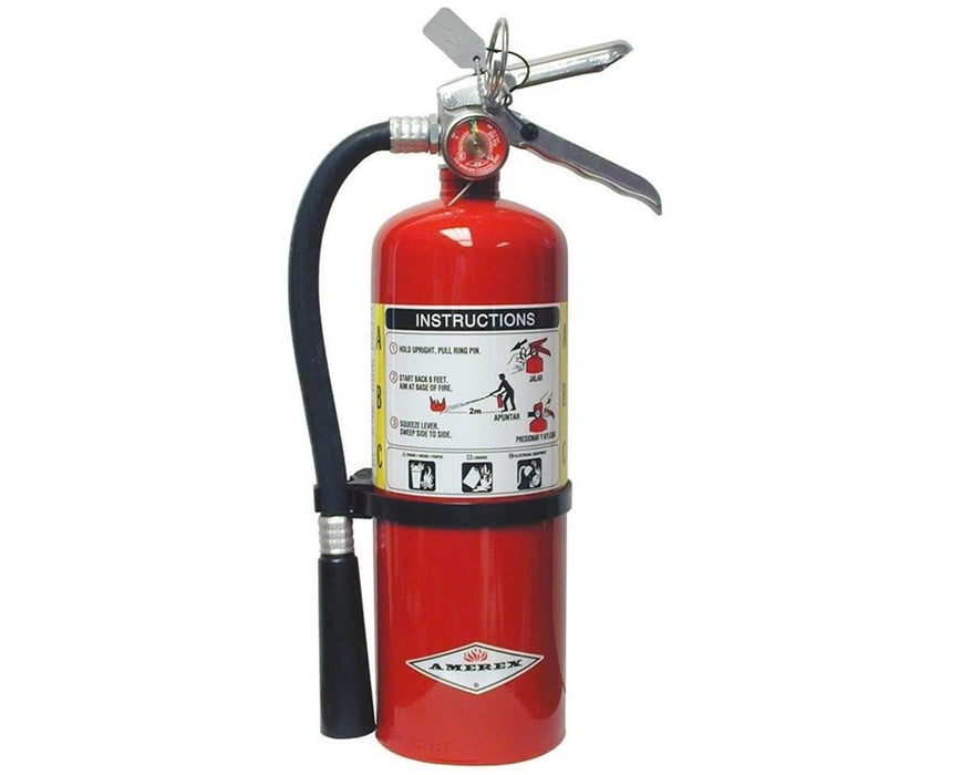5 lbs Multi-Purpose ABC Dry Chemical Fire Extinguisher w/ Aluminum Valve (3A:40B:C) Chrome & Vehicle/Marine Bracket