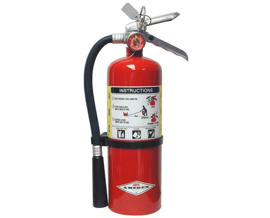 5 lbs Multi-Purpose ABC Dry Chemical Fire Extinguisher (2A:10B:C) Red, Wall Bracket, Brass Valve