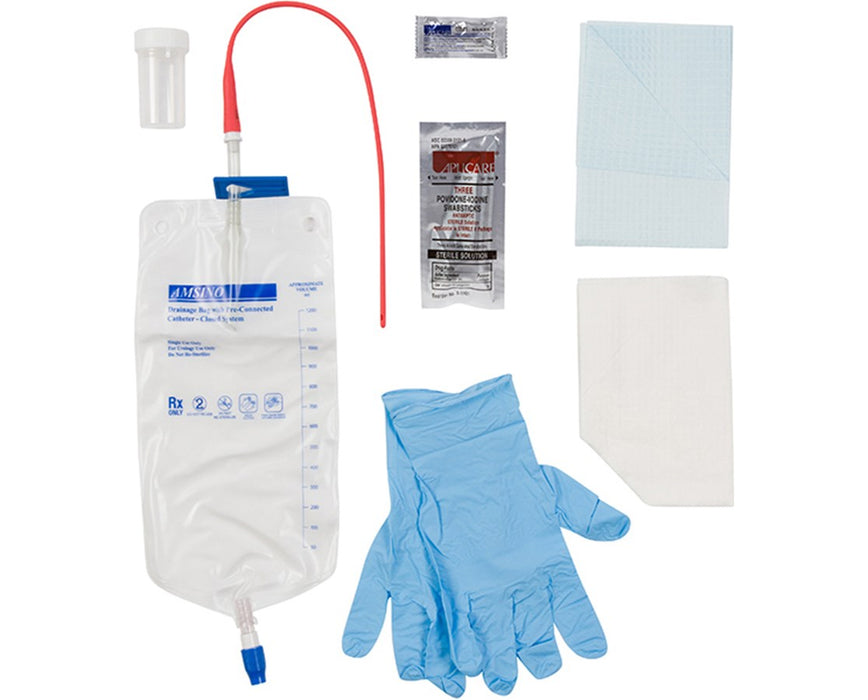 Urethral Catheter Kit with Pre-Connected Drainage Bag - 20/Cs