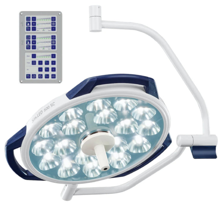 Ceiling Mount Sim.LED 500 SC Surgical Light w/ Wall Control Panel & 32" Monitor Arm