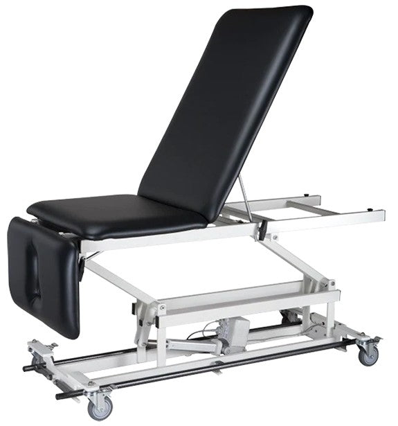 Power Hi-Lo Treatment Table w/ Adjustable Back, Drop Section & Casters, Manual Back, 34"W x 18"-37"H w/ Bar-Activated Control [Bariatric Option]