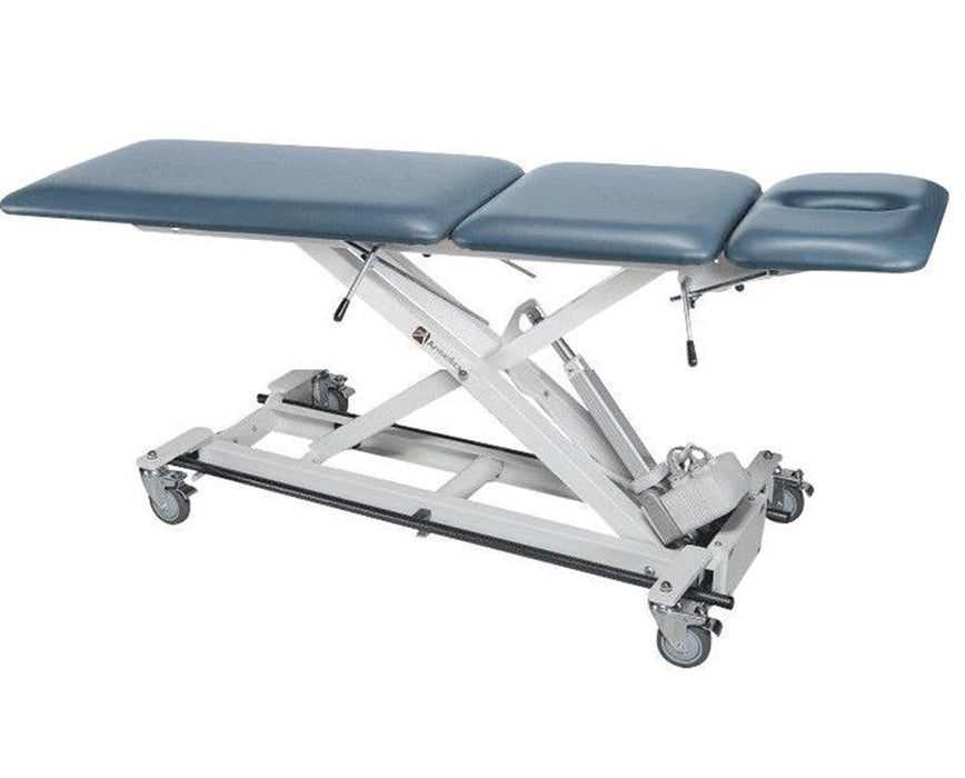 Power Hi-Lo Treatment Table w/ Adjustable Back, 3 Section Top & Bar Activated Control. Fixed Center