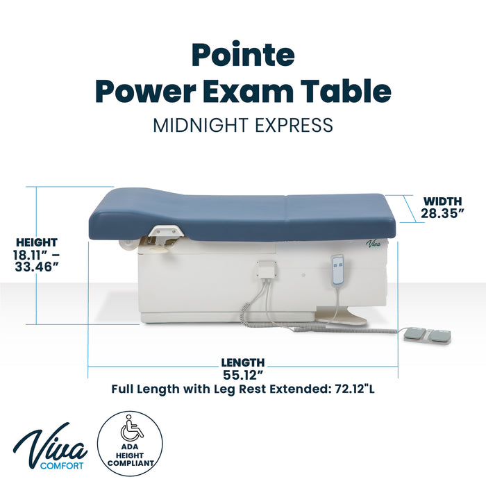 Pointe Power Hi-Lo Exam Table. Shrouded Base w/ Adjustable Back & Stirrups. ADA compliant (Antimicrobial Upholstery)