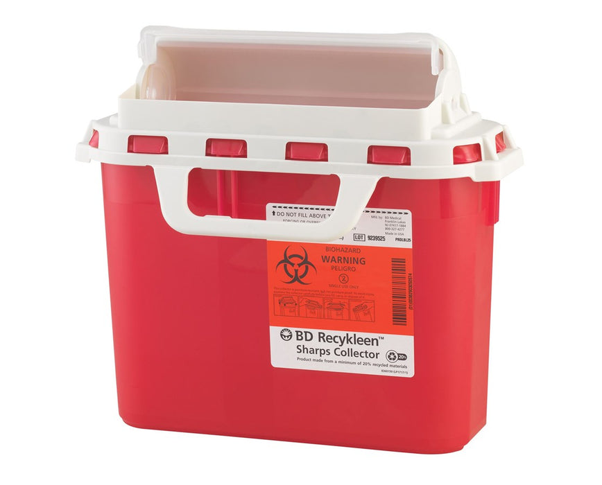Recycleen 3 Gal Biohazard Sharps Disposal Container w/ Counterbalanced Door, Red - 10/cs