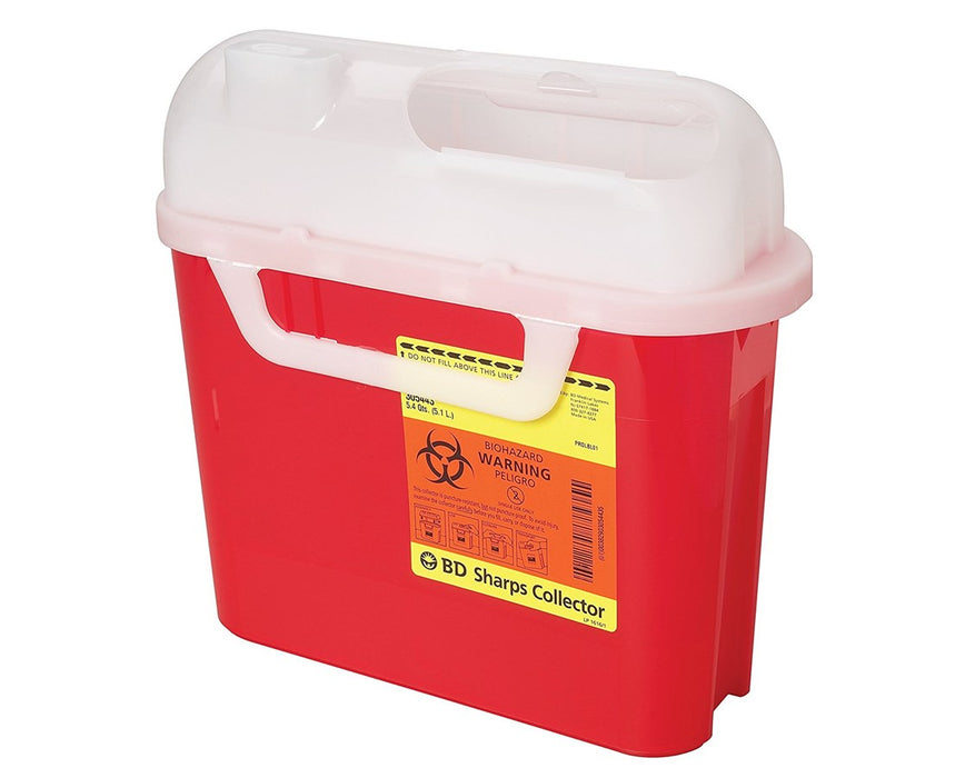 Patient Room Biohazard Sharps Disposal Container w/ Counterbalanced Door & Side Entry