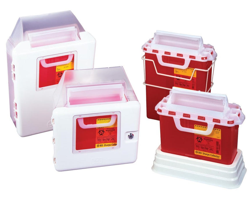 Patient Room Biohazard Sharps Disposal Containers w/ Counterbalanced Doors - 5.4 Qt - Red - 10.75 x 12 x 4.5 -12/cs