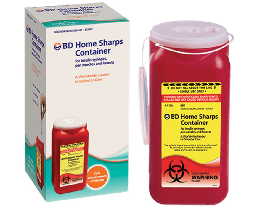 Home 1.4 Qt Biohazard Sharps Disposal Container w/ Snap Cap (12/Case)