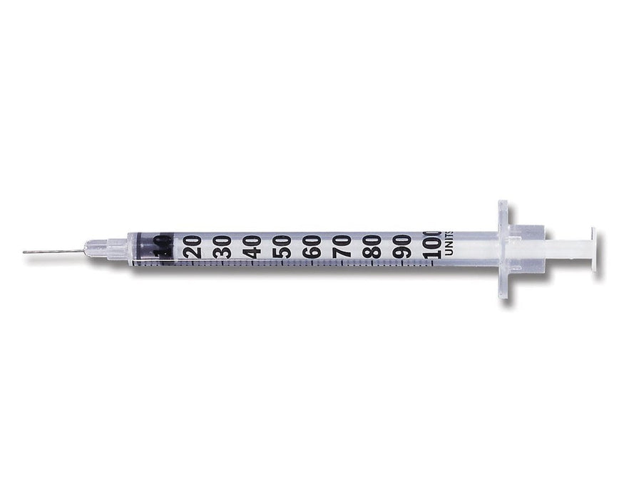 Insulin Syringe with Permanently Attached Needle, 1 mL (100/Box)