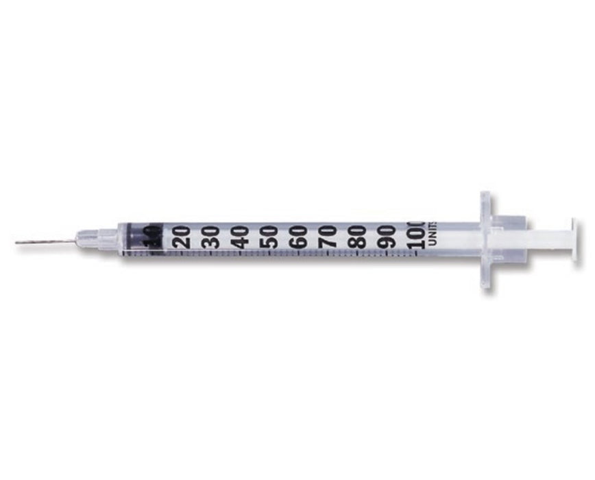 Insulin Syringe with Micro-Fine Needle, 1 mL: Standard, 28G x ½", Self-Contained (100/Box)