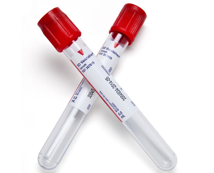 6.0mL Vacutainer Plus Plastic Serum Blood Collection Tubes, 13mm x 100mm, Hemogard Closure (100/Box)