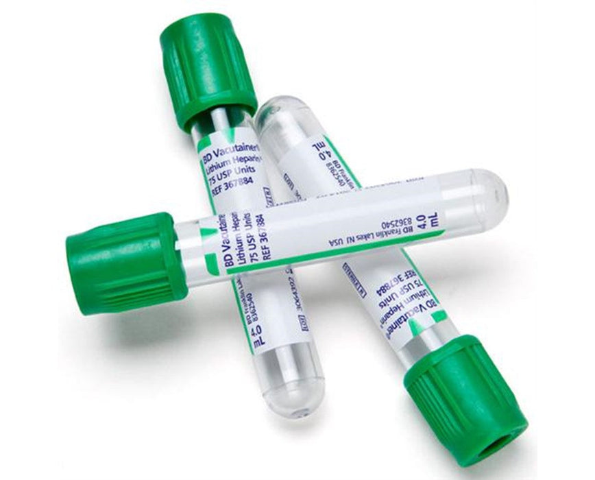 Vacutainer Plastic Heparin Tubes 13 x 100 mm, 6.0 mL, Sodium Heparin 90 Usp Units, Hemogard, 100/Box