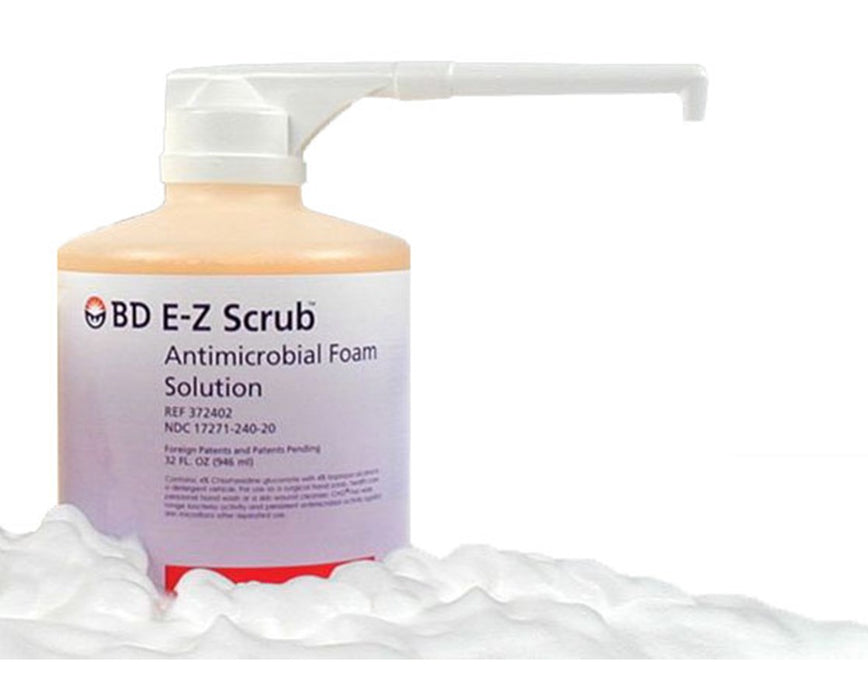 E-Z Scrub 32 oz Antimicrobial Foam Solution, 6 per Case: 2.0% CHG, Hand Pump Foamer