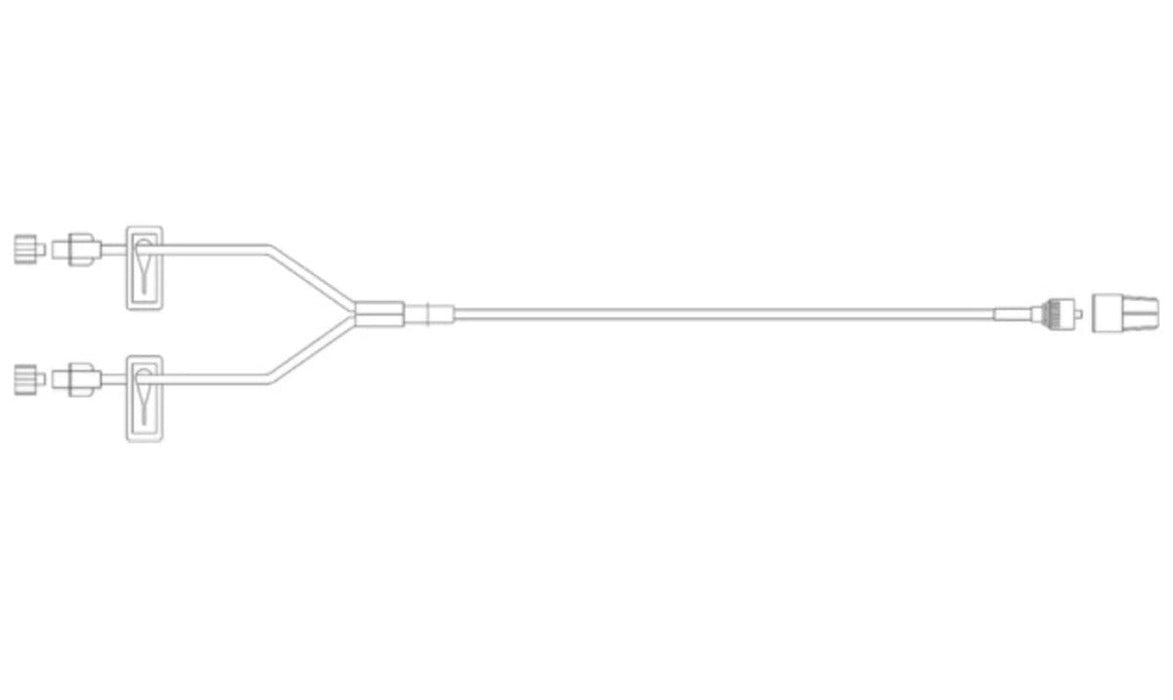 Smallbore Bifuse IV Extension Set w/ 2 Slide Clamps. 2 Female Luers Spin Male Luer Lock. 7" L. Fluid Path Sterile (100/cs)
