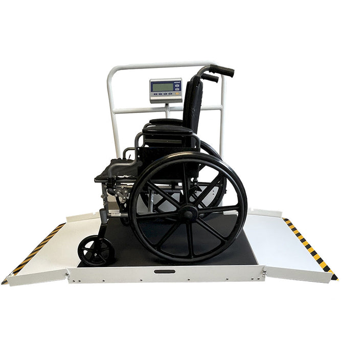 ADA Bariatric Dual Ramp Folding Wheelchair Scale w/ Handrail. 1000 lbs Capacity
