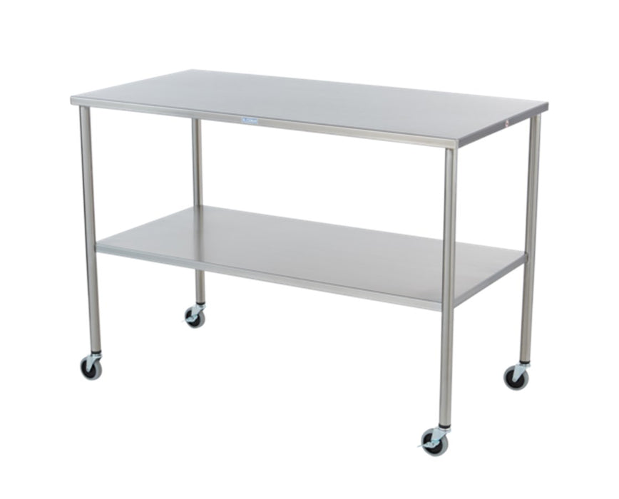 Stainless Steel Instrument Table w/ Double Shelves - 48" W x 24" D