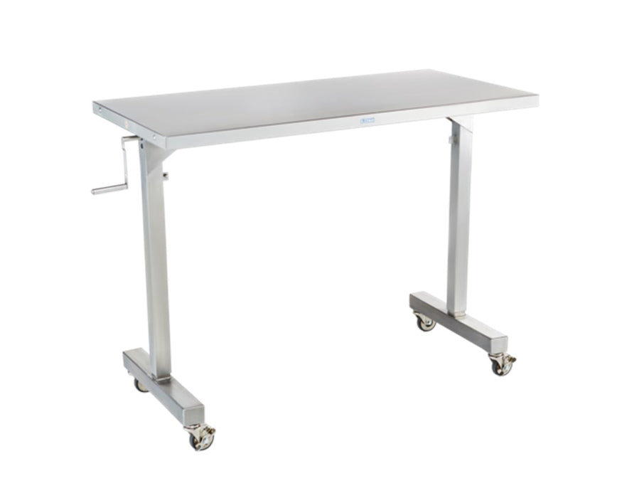 Stainless Steel Manual Adjustable Height Instrument Table w/ Single Shelf - 36" W x 24" D