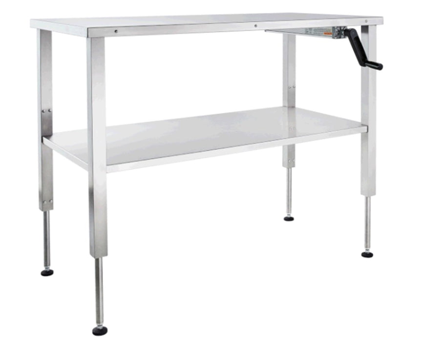 Stainless Steel Manual Adjustable Height Instrument Table w/ Double Shelves