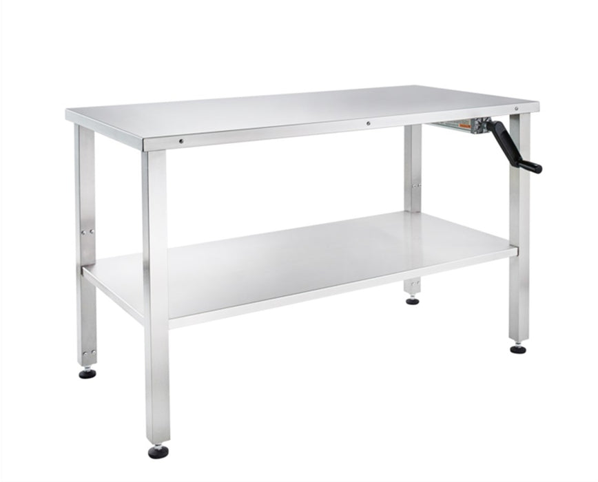 Stainless Steel Manual Adjustable Height Instrument Table w/ Double Shelves - 60" W x 30" D