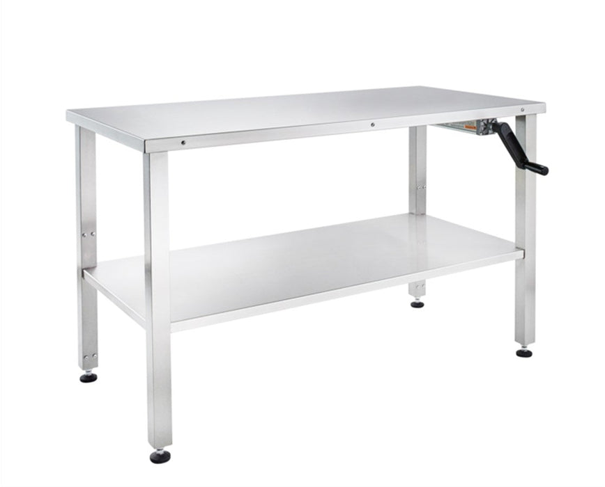 Stainless Steel Manual Adjustable Height Instrument Table w/ Double Shelves - 48" W x 24" D