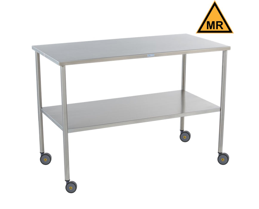 Stainless Steel MR Conditional Instrument Table w/ Double Shelves - 33" W x 18" D