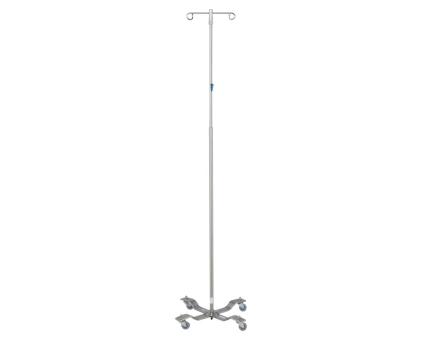 4-Leg Heavyweight Stainless Steel IV Stand w/ Thumb Control & 2 Hooks