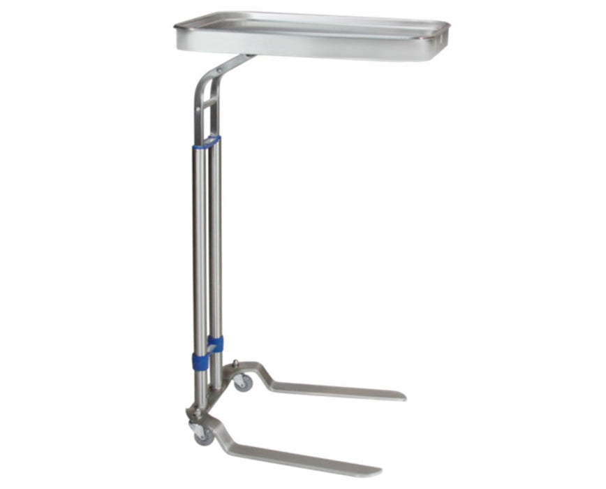 Stainless Steel Double Pole Mayo Instrument Stand w/ 16" W x 21" D Medium Tray