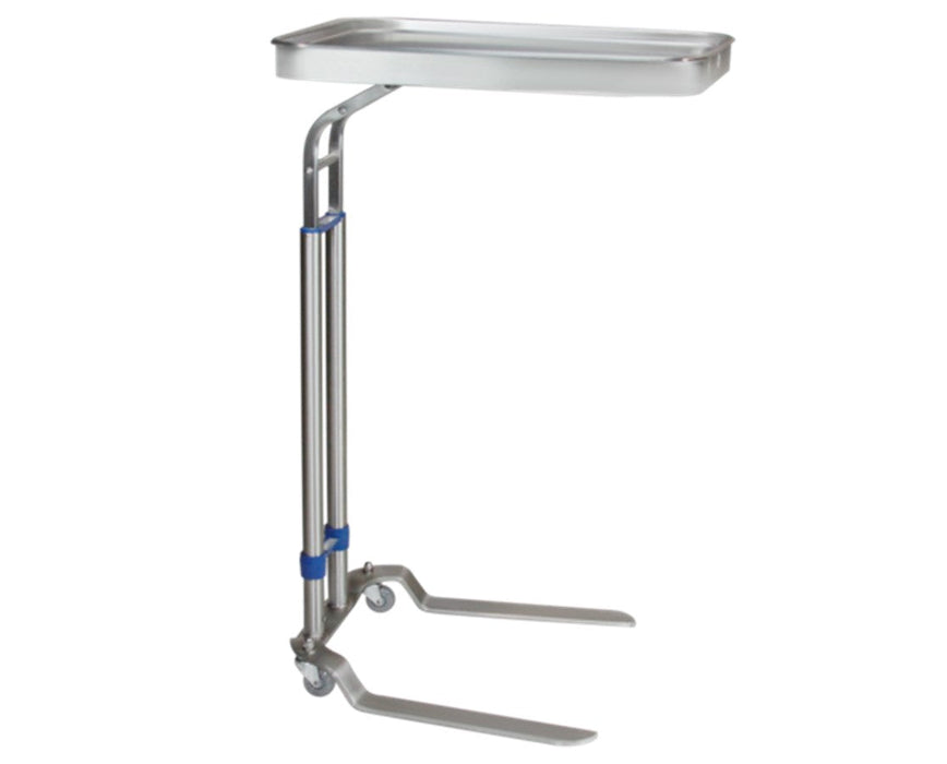 Stainless Steel Double Pole Mayo Instrument Stand w/ 20" W x 25" D Large Tray