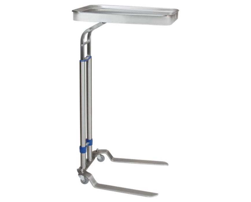 Stainless Steel Double Pole Mayo Instrument Stand w/ 12 5/8" W x 19 1/8" D Standard Tray