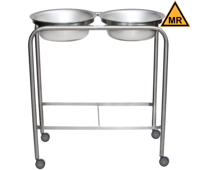 Stainless Steel MR Conditional Solution Stand w/ Double Basins & H-Brace