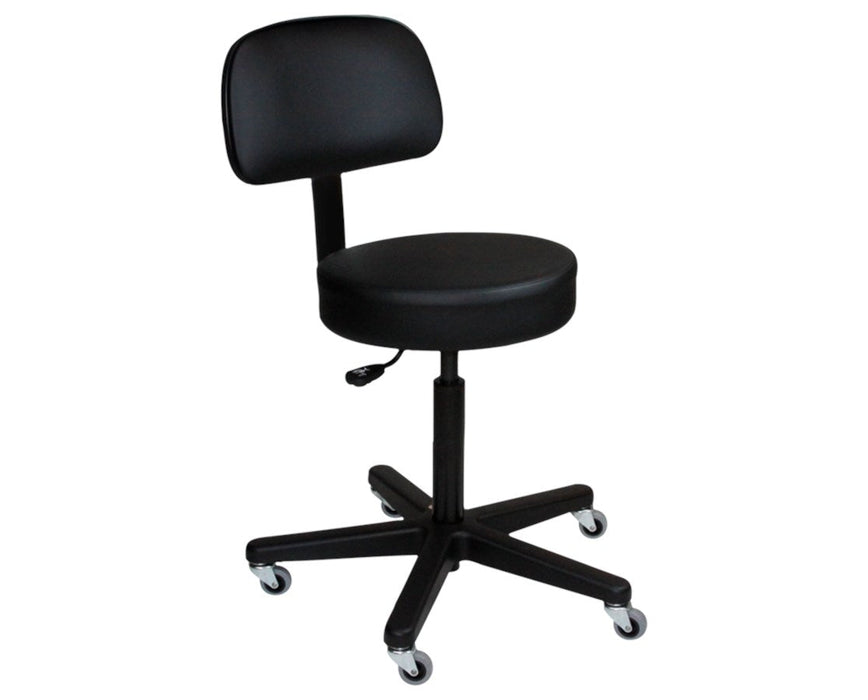 Hand-Operated Exam Stool w/ Backrest - Black Composite Base