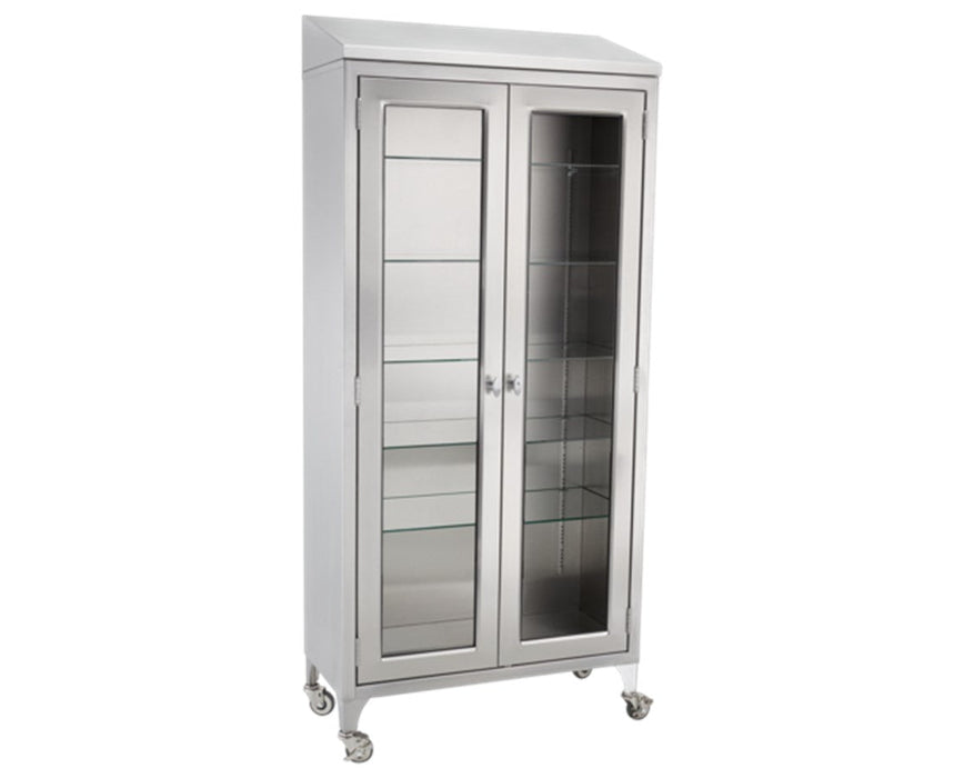 35.5/8"W Stainless Steel Freestanding Shelving Cabinet. 2-Doors w/ Glass Shelves