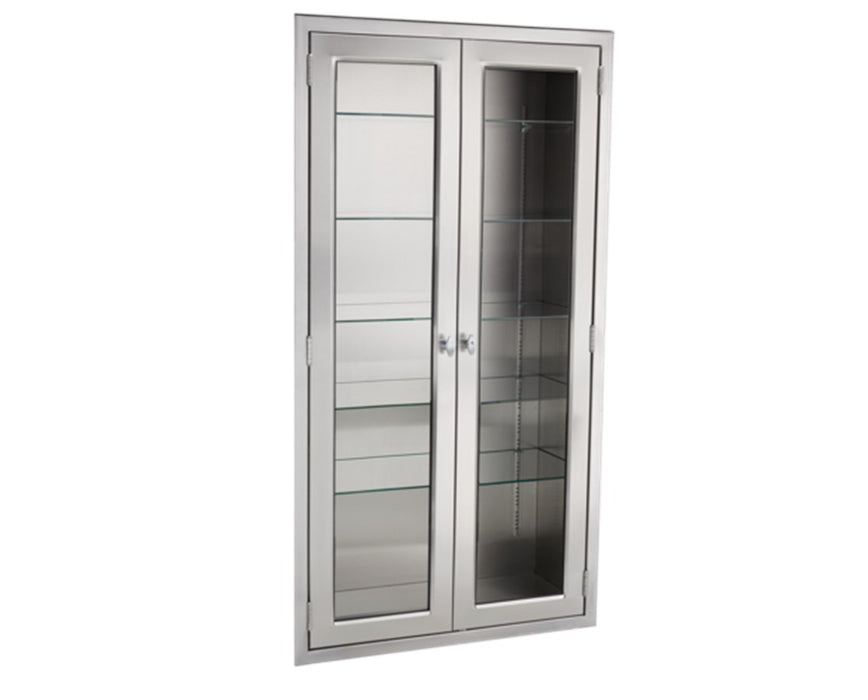 Stainless Steel Console Wide Shelving Cabinet w/ Glass Doors