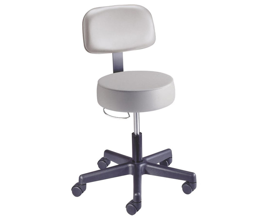 Century Exam Stool Extended Height with Vacuum Upholstery, Backrest & Footring