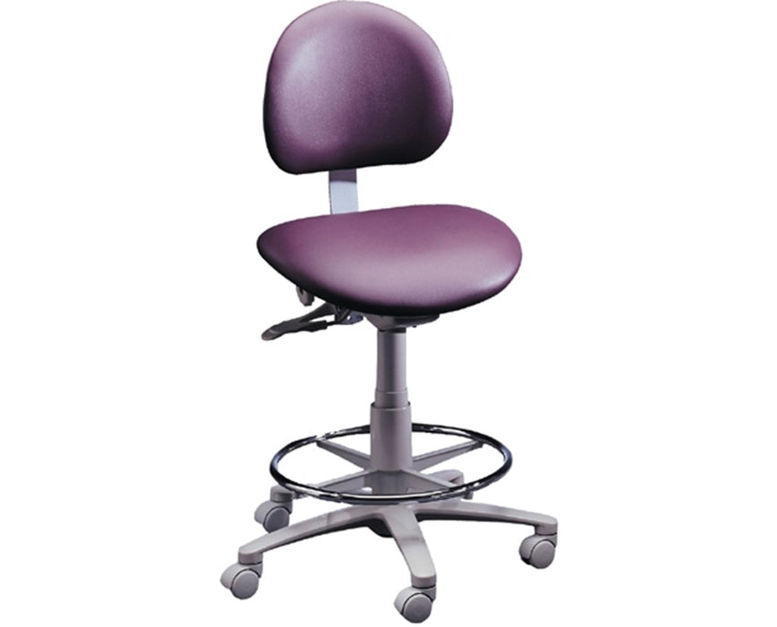 3300 Dental Stool w/ Backrest & Foot Ring (Synchronized Seat/Back Tilt) 20" - 26" Height Range: Seamless Upholstery