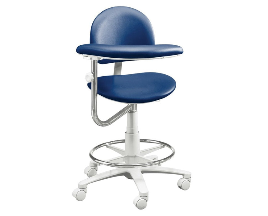 3300 Dental Stool w/ Backrest, Right Body Support & Foot Ring (Synchronized Seat/Back Tilt) 22" - 31" Height Range: Seamless Upholstery