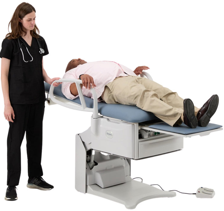 Power Hi-Lo Procedure Table. Shrouded Base w/ 4-Section Top (Adjustable Back / Headrest, Drop Section & Stirrups), 450lbs Capacity